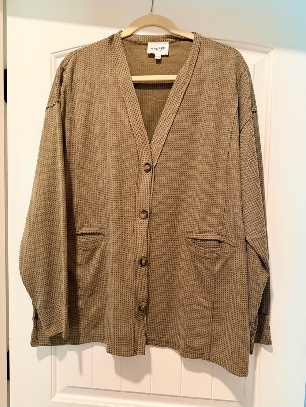 Andree Olive Taupe Textured Button-Up Cardigan